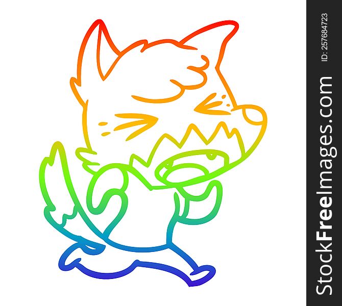 rainbow gradient line drawing of a angry cartoon fox running