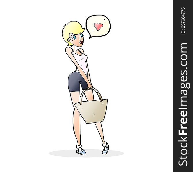 Cartoon Woman Loving Shopping