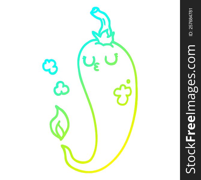 cold gradient line drawing of a cartoon hot chili pepper