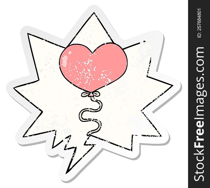 Cartoon Love Heart Balloon And Speech Bubble Distressed Sticker
