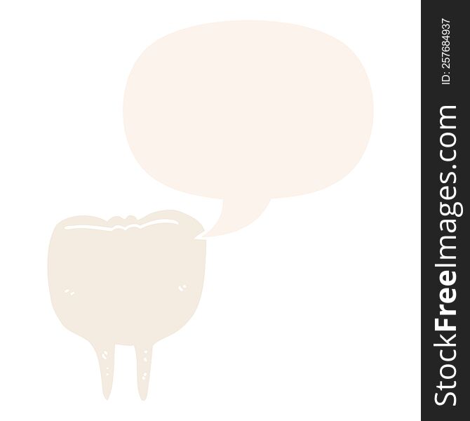 cartoon tooth with speech bubble in retro style