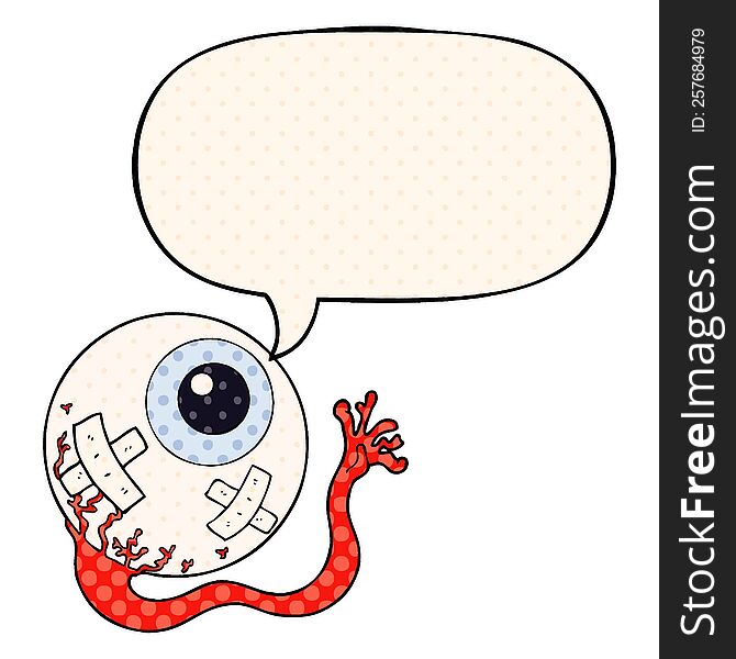 Cartoon Injured Eyeball And Speech Bubble In Comic Book Style