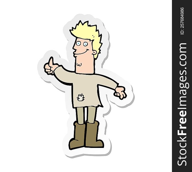 sticker of a cartoon positive thinking man in rags