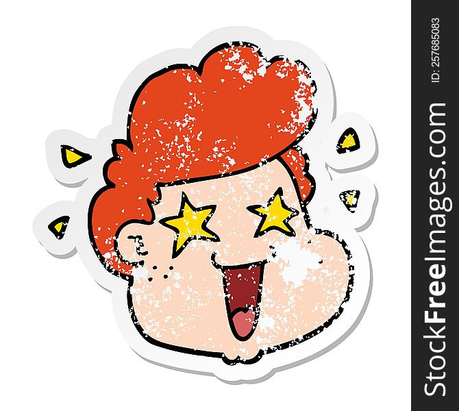 Distressed Sticker Of A Cartoon Boy S Face