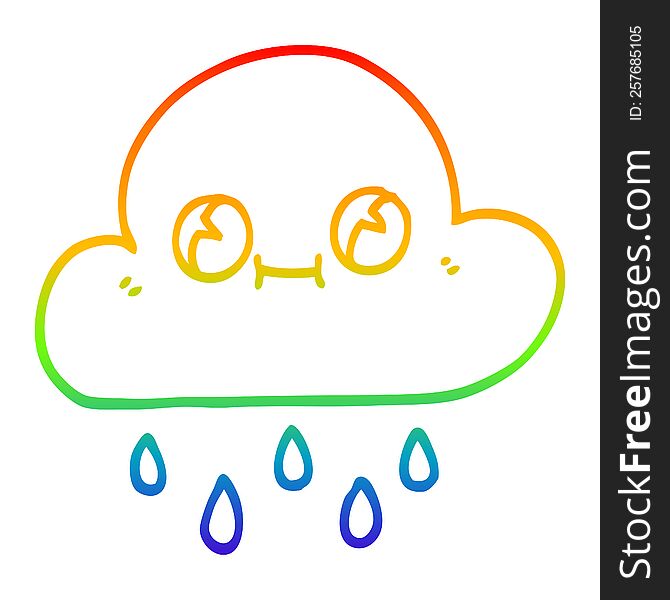 rainbow gradient line drawing of a cartoon rain cloud