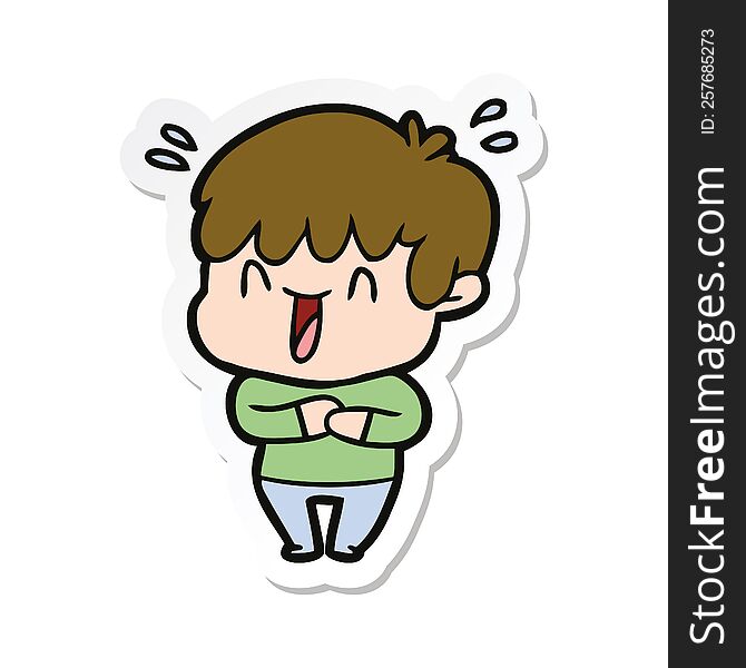 Sticker Of A Cartoon Laughing Boy
