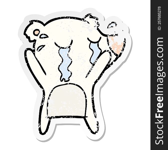distressed sticker of a cartoon crying polar bear