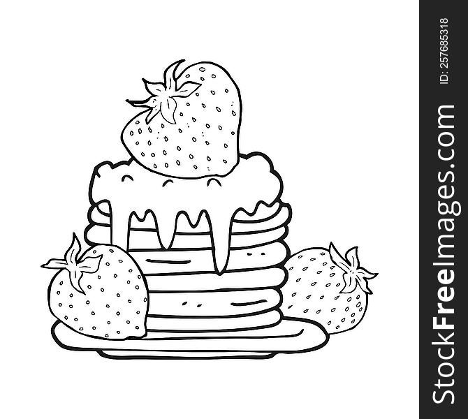 black and white cartoon pancake stack with strawberries