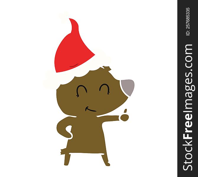 female bear flat color illustration of a wearing santa hat