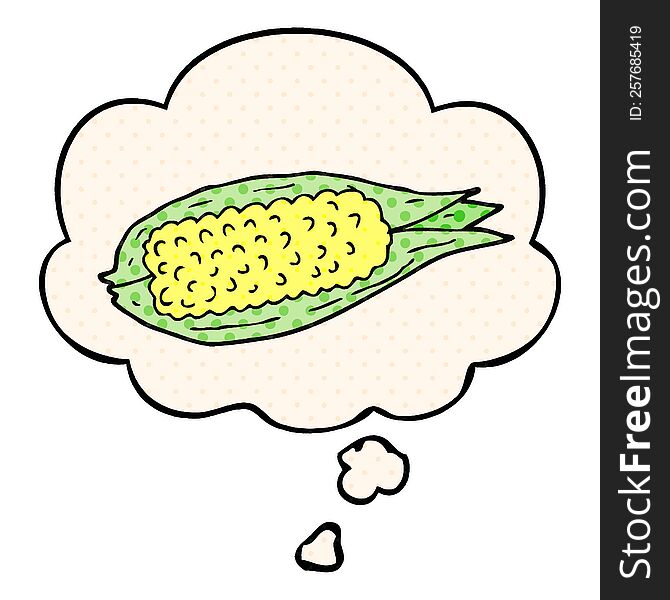 Cartoon Corn And Thought Bubble In Comic Book Style