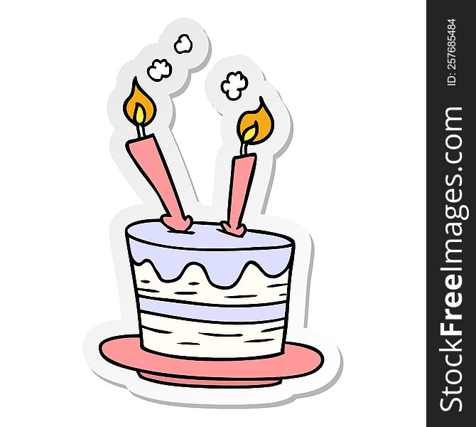 hand drawn sticker cartoon doodle of a birthday cake