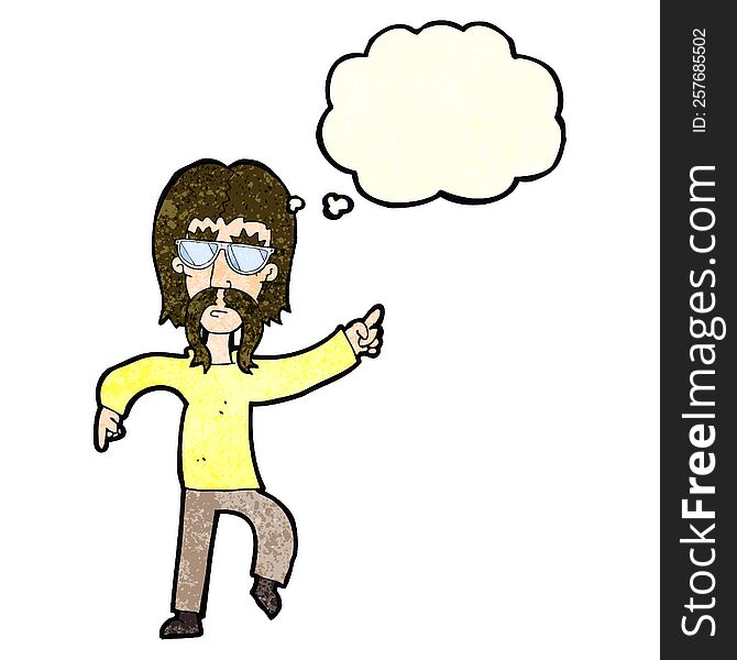 Cartoon Hippie Man Wearing Glasses With Thought Bubble