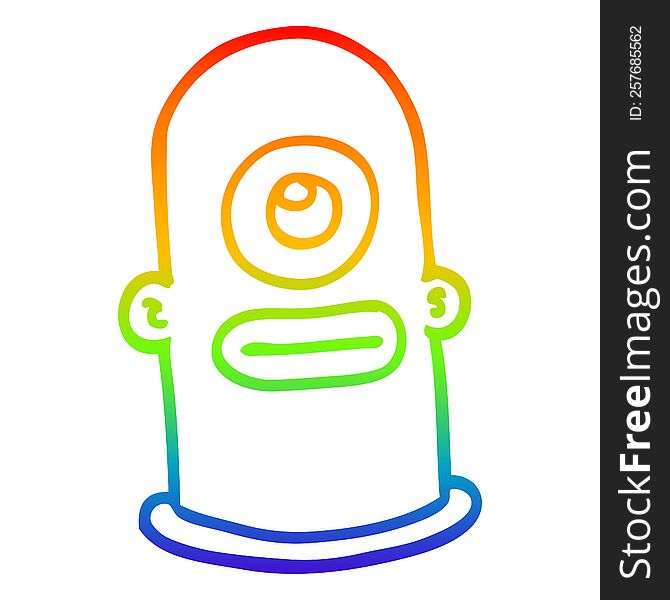 rainbow gradient line drawing of a cartoon cyclops face