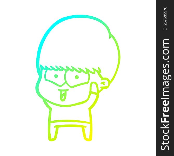 Cold Gradient Line Drawing Cartoon Happy Boy