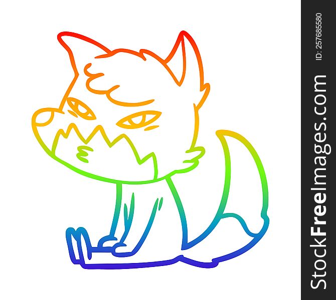 rainbow gradient line drawing of a clever cartoon fox