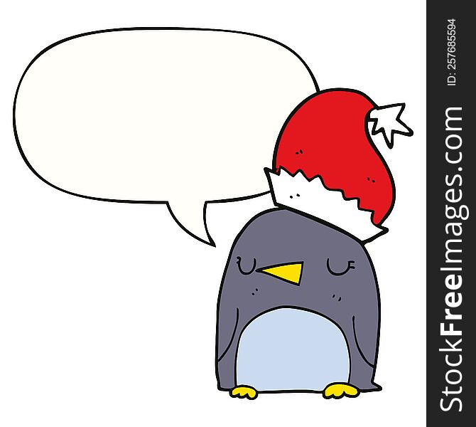 Cute Christmas Penguin And Speech Bubble