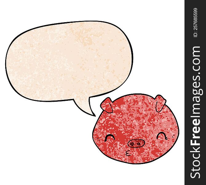 Cartoon Pig And Speech Bubble In Retro Texture Style