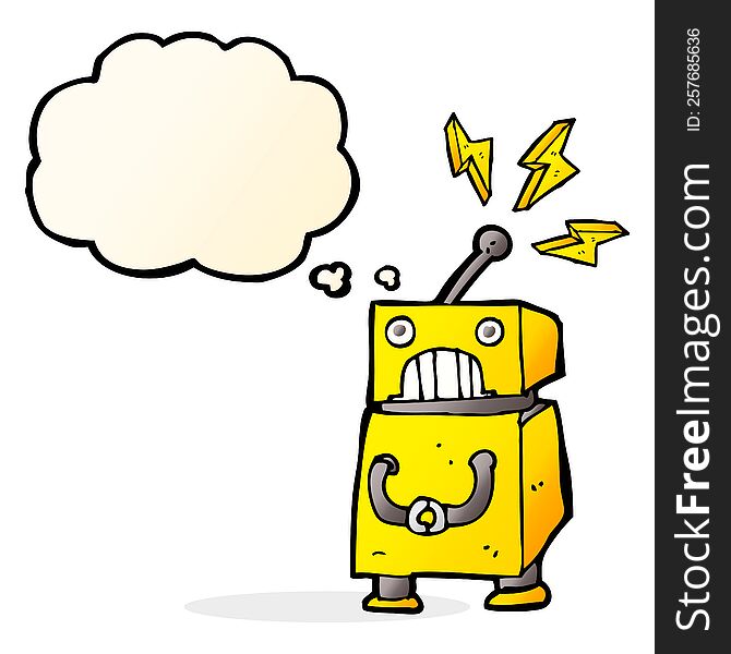 Cartoon Little Robot With Thought Bubble