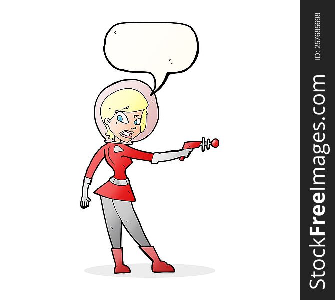 cartoon sci fi girl with speech bubble