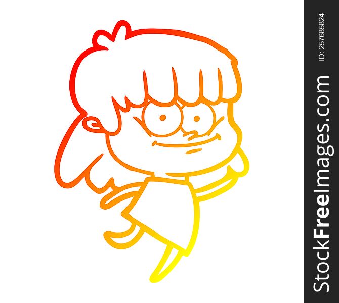 warm gradient line drawing cartoon girl smiling