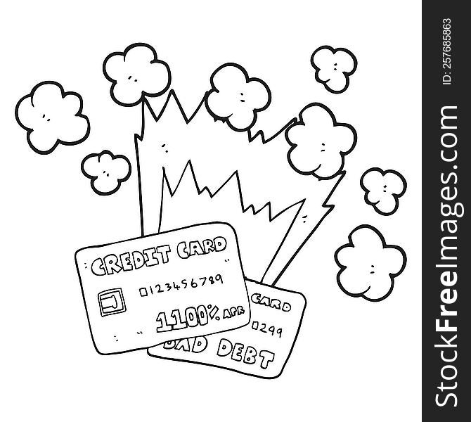 freehand drawn black and white cartoon credit card debt