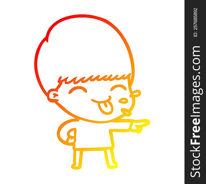 warm gradient line drawing of a cartoon boy sticking out tongue