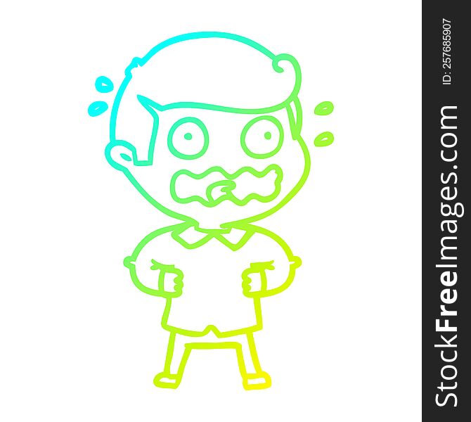 cold gradient line drawing of a cartoon man totally stressed out