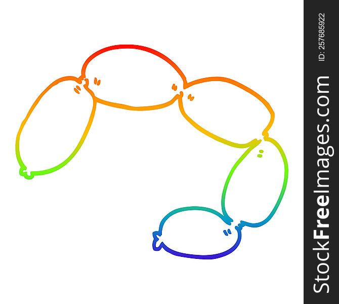 rainbow gradient line drawing of a cartoon string of sausages