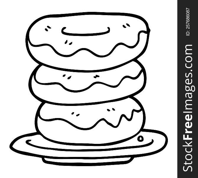 line drawing cartoon plate of donuts