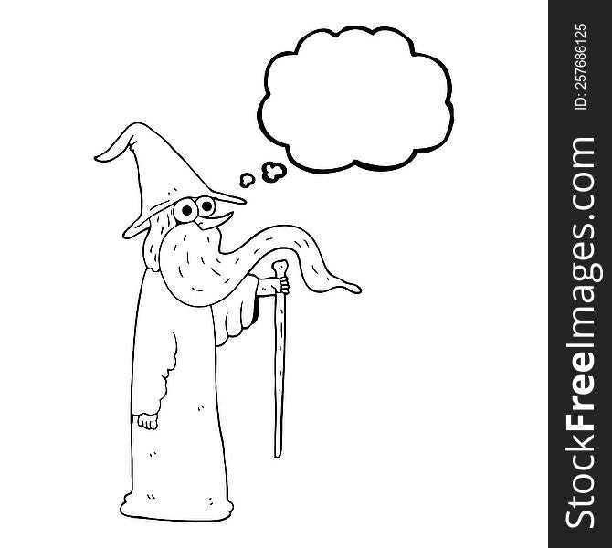 freehand drawn thought bubble cartoon wizard