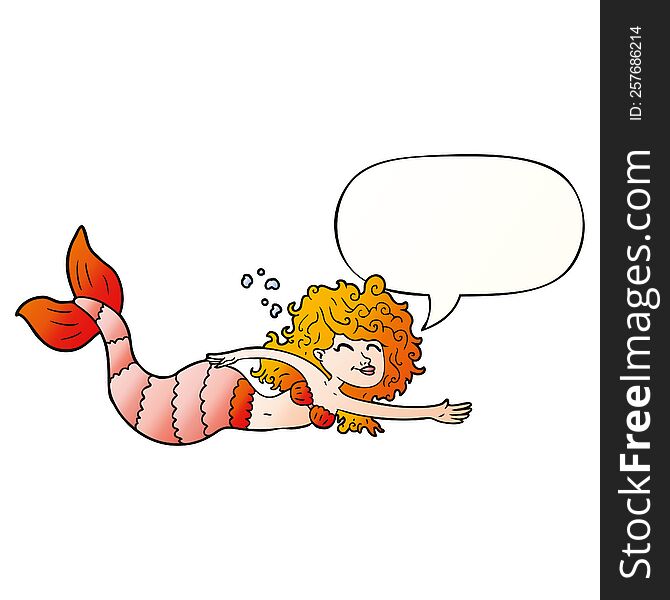 Cartoon Mermaid And Speech Bubble In Smooth Gradient Style