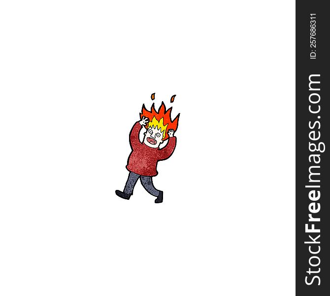 cartoon man with hair on fire