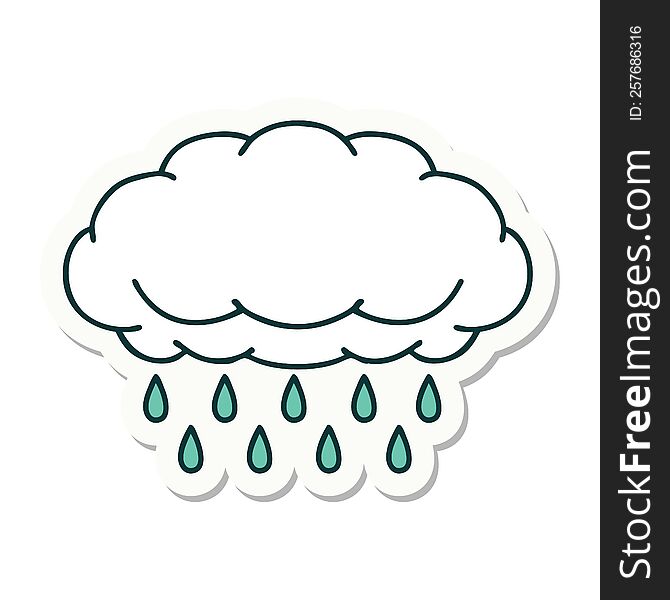 Tattoo Style Sticker Of A Cloud Raining