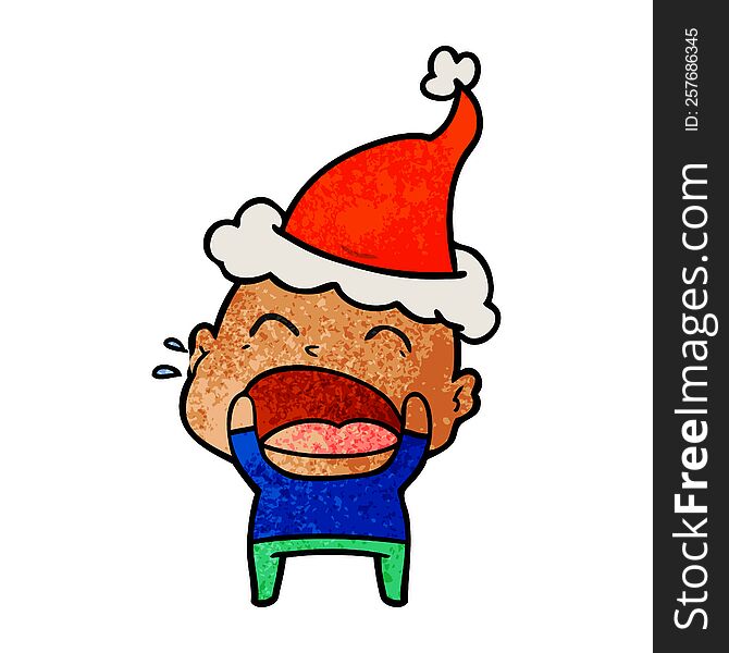 Textured Cartoon Of A Shouting Bald Man Wearing Santa Hat