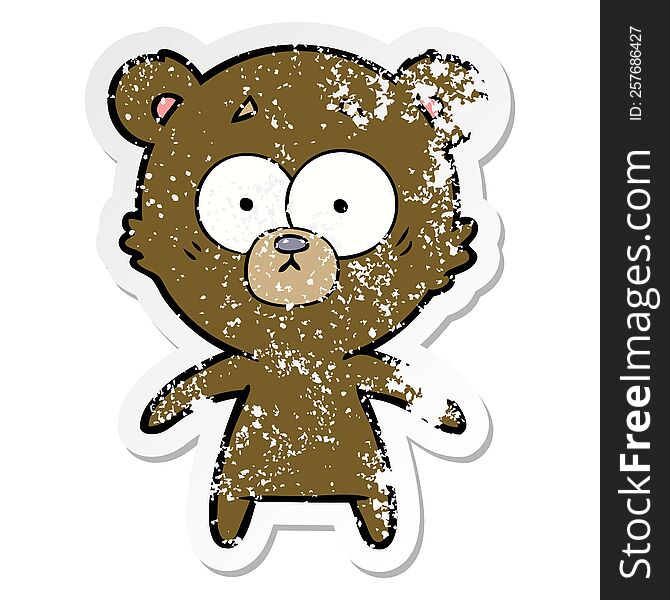 Distressed Sticker Of A Worried Bear Cartoon