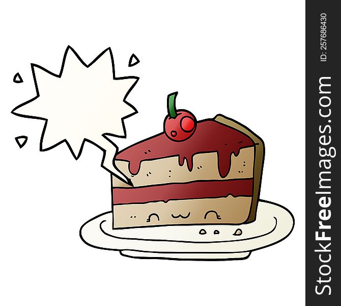 Cartoon Cake And Speech Bubble In Smooth Gradient Style