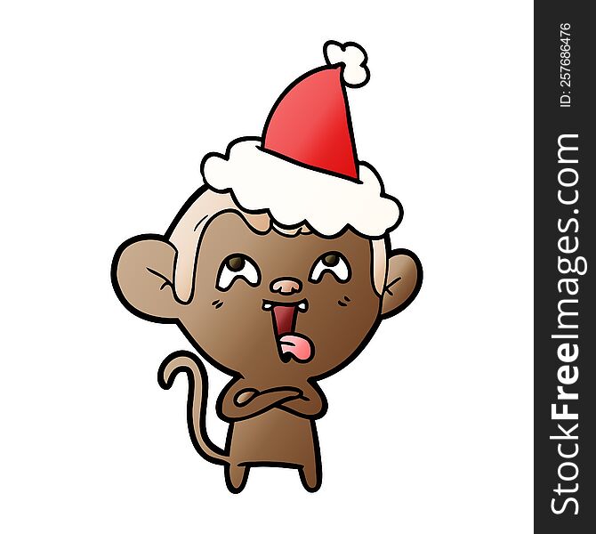 Crazy Gradient Cartoon Of A Monkey Wearing Santa Hat