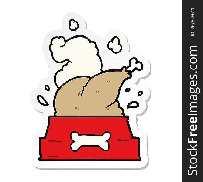 sticker of a cartoon dog bowl with chicken