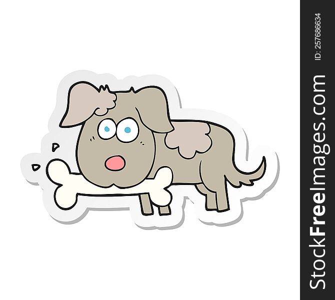 sticker of a cartoon dog with bone