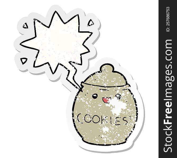 Cute Cartoon Cookie Jar And Speech Bubble Distressed Sticker