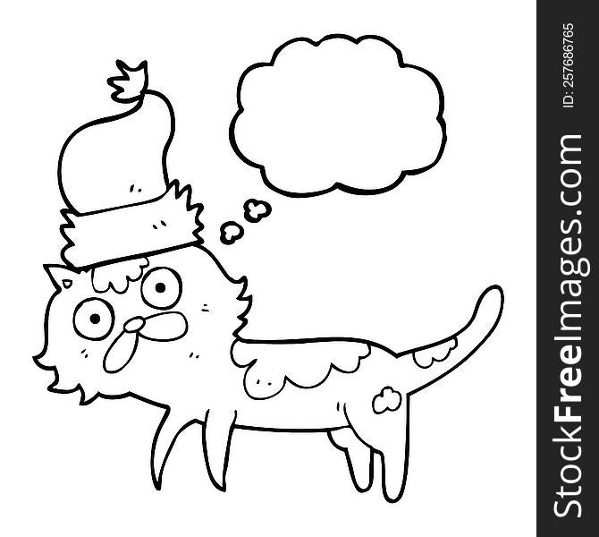 thought bubble cartoon cat wearing christmas hat