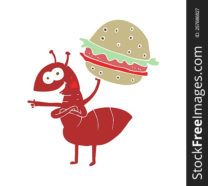 Flat Color Illustration Of A Cartoon Ant Carrying Food