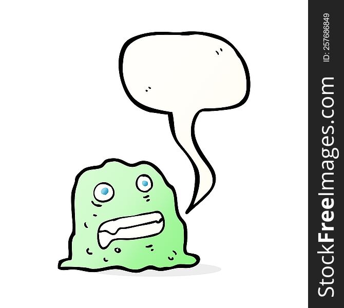 cartoon slime creature with speech bubble