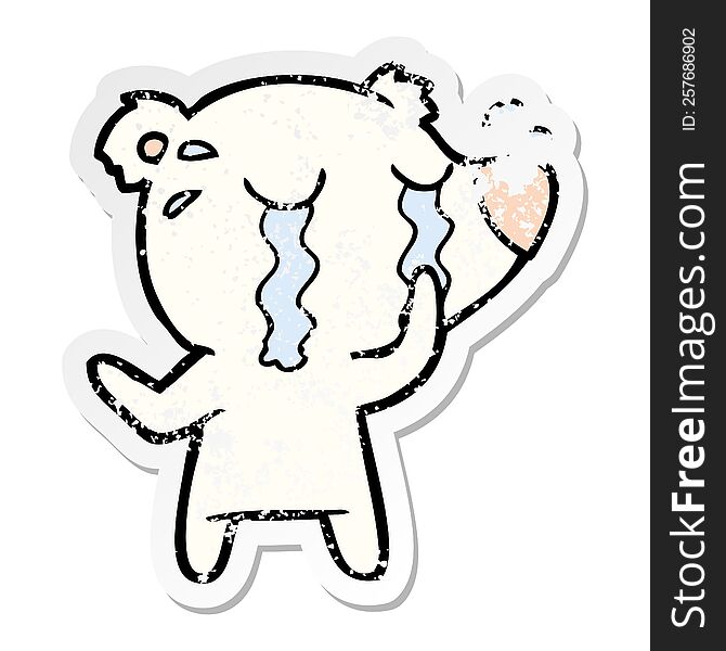 Distressed Sticker Of A Cartoon Crying Polar Bear