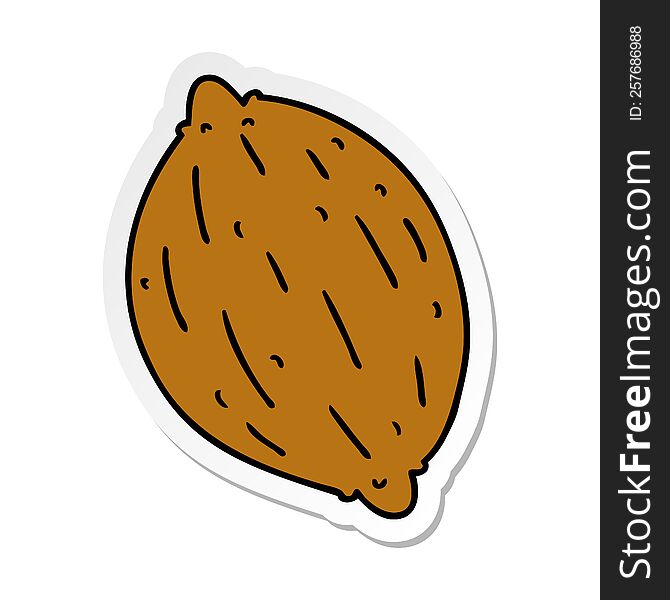 sticker cartoon illustration of a single walnut. sticker cartoon illustration of a single walnut