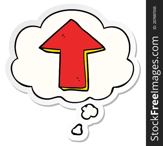 cartoon pointing arrow with thought bubble as a printed sticker