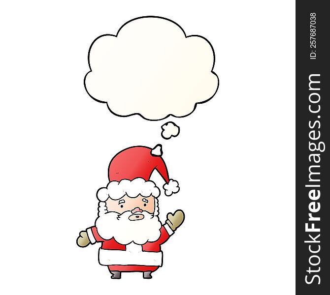 Cartoon Santa Claus And Thought Bubble In Smooth Gradient Style