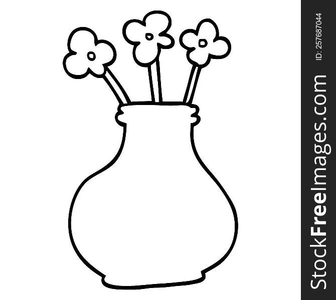line drawing cartoon flower vase