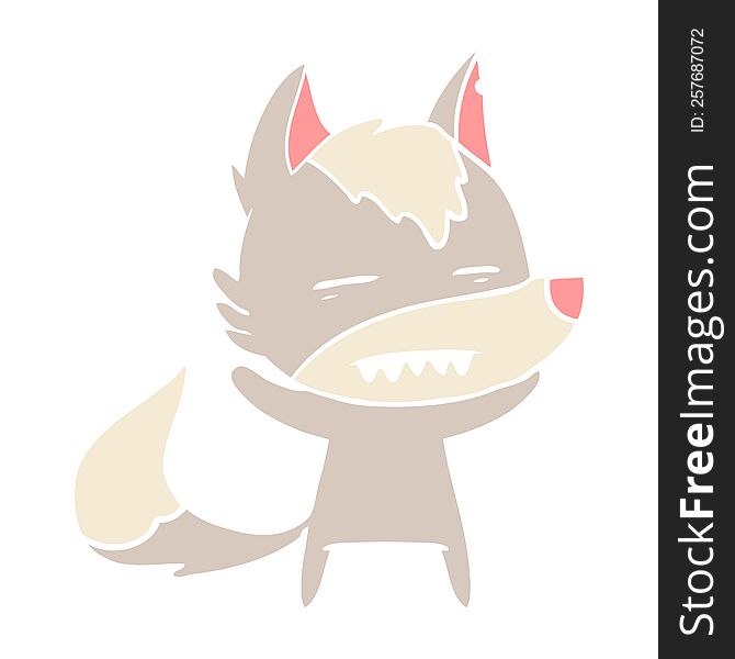 Flat Color Style Cartoon Wolf Showing Teeth