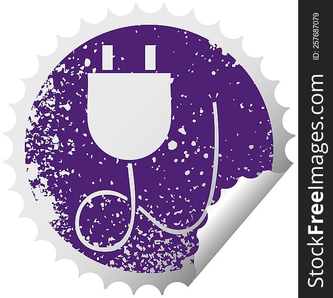 distressed circular peeling sticker symbol of a electrical plug